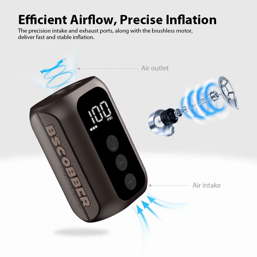 BSCOBBER A5mini Portable Air Pump Portable Rechargeable Wireless Bicycle Accessories Tire Inflator 100PSI High Pressure – Bild 2