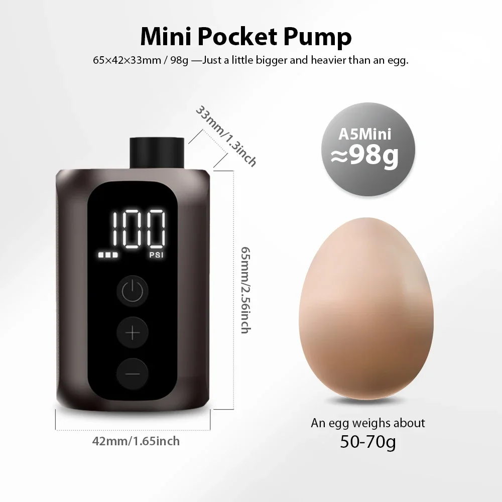 BSCOBBER A5mini Portable Air Pump Portable Rechargeable Wireless Bicycle Accessories Tire Inflator 100PSI High Pressure – Bild 5