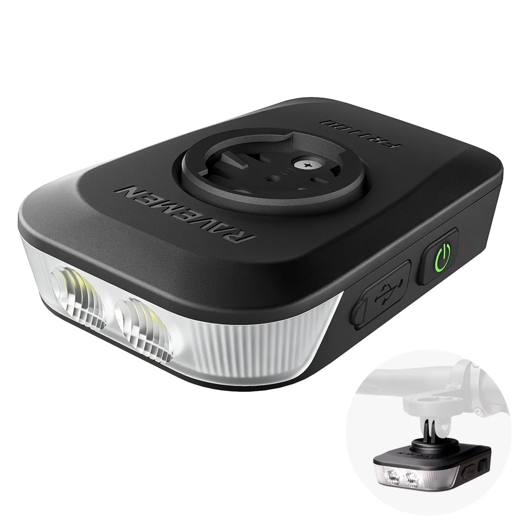 RAVEMEN FR1100 SE Bike Headlight For Garmin Wahoo Bryton IGPSPORT GPS USB-C Rechargeable Bicycle Front Light Daytime Warning Night Lighting Auto on/off