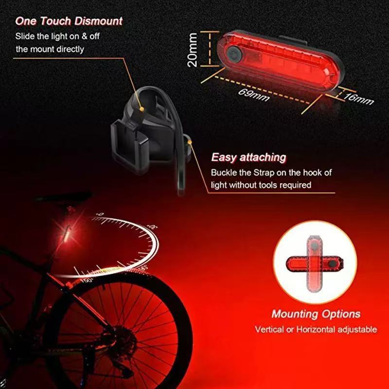 350 Lumens USB Rechargeable Bicycle Light Set 4 Modes Front Headlight And Rear Taillight 100m Beam Range – Bild 2