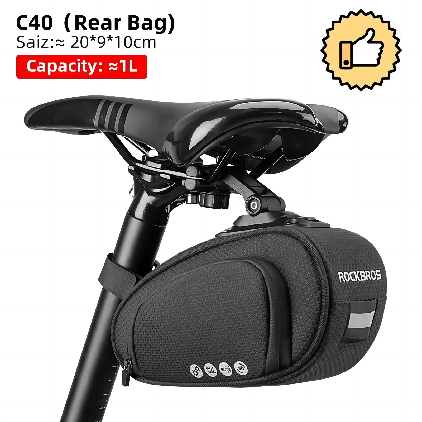 ROCKBROS Rainproof Bicycle Bag Shockproof Bike Saddle Bag For Refletive Rear Large Capatity Seatpost MTB Bike Bag Accessories – Bild 7